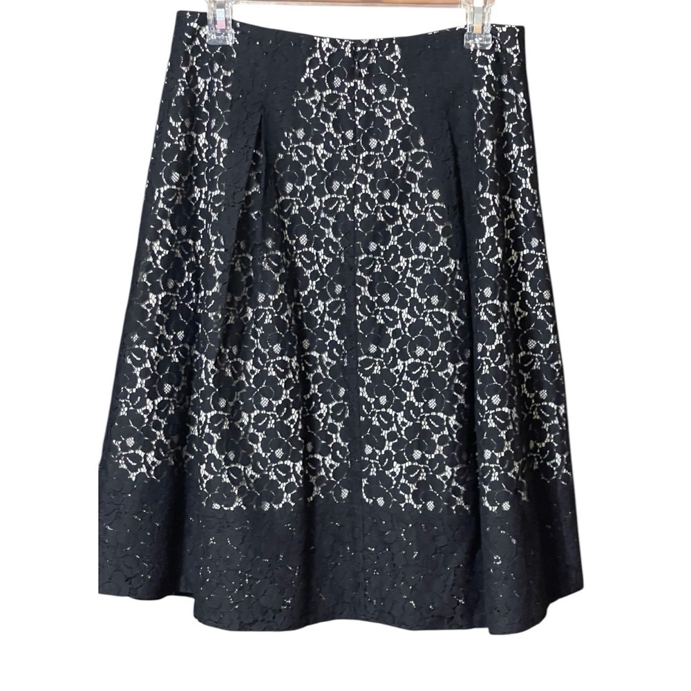 TALBOTS BLACK LACE OVERLAY HOLIDAY PLEATED A-LINE SKIRT SZ 4 EUC - Picture 2 of 11